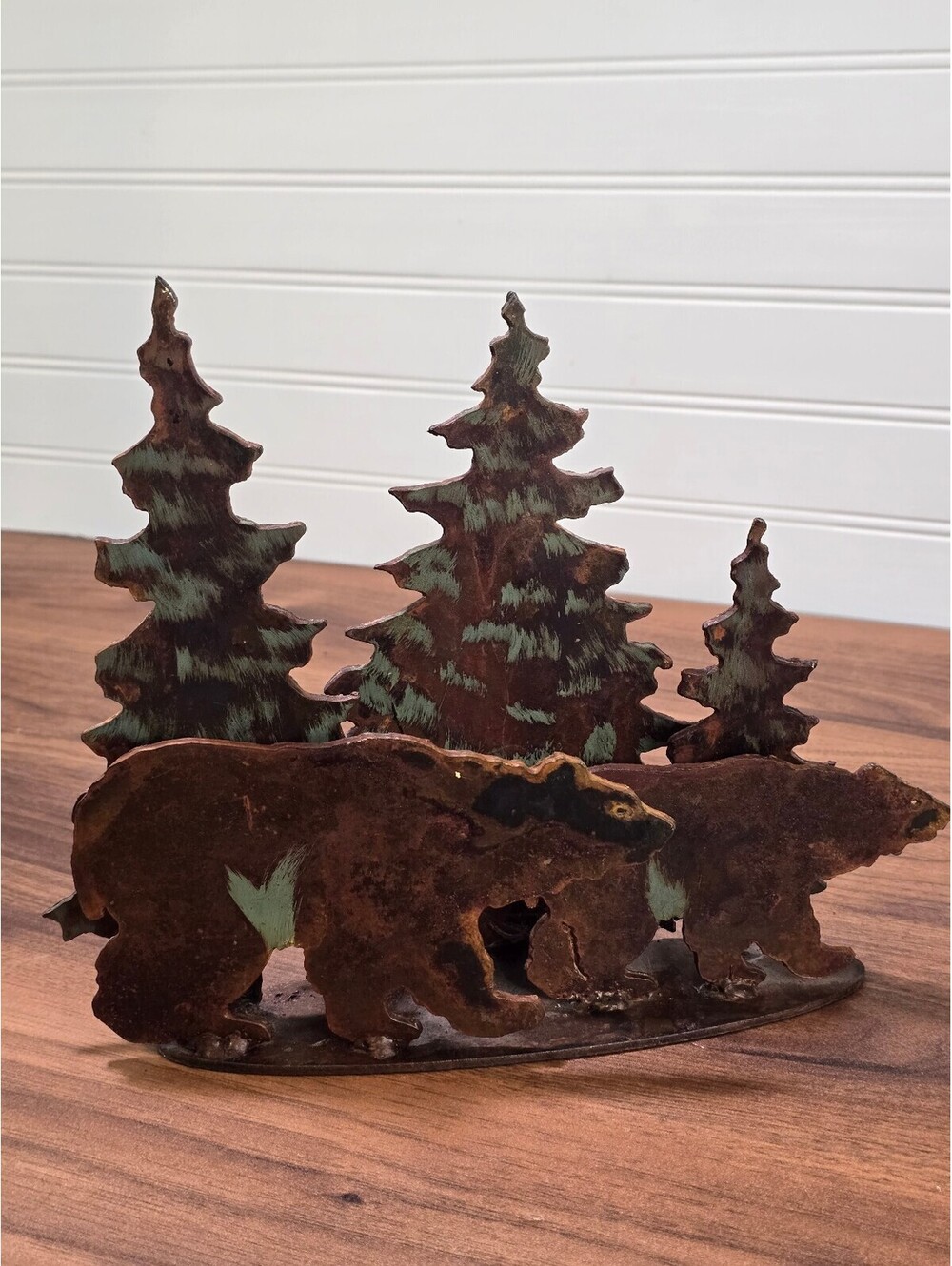 Vintage Rustic Metal Bear Napkin Holder Cabin Lodge Letter Mail Sorter